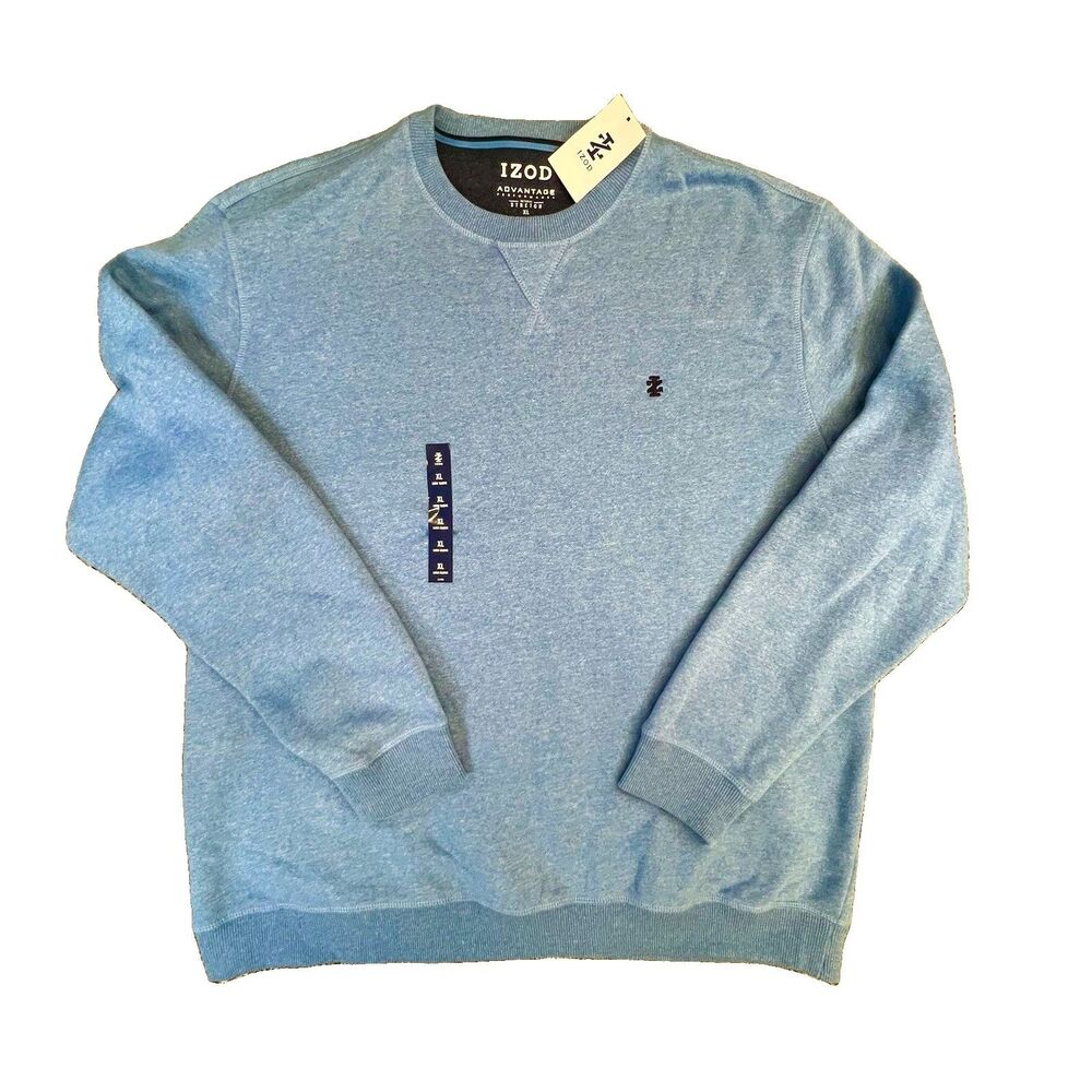 Izod Mens XL Advantage Performance Crew Neck Fleece Pullover NEW Blue Sweatshirt